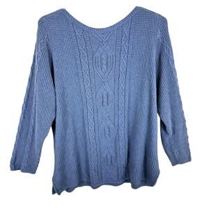 JEANNE PIERRE Blue Cable Knit Scoop Neck Sweater